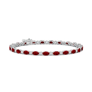 5x3mm Lab-Grown Oval Ruby Tennis Bracelet with Gypsy Diamonds in White Gold