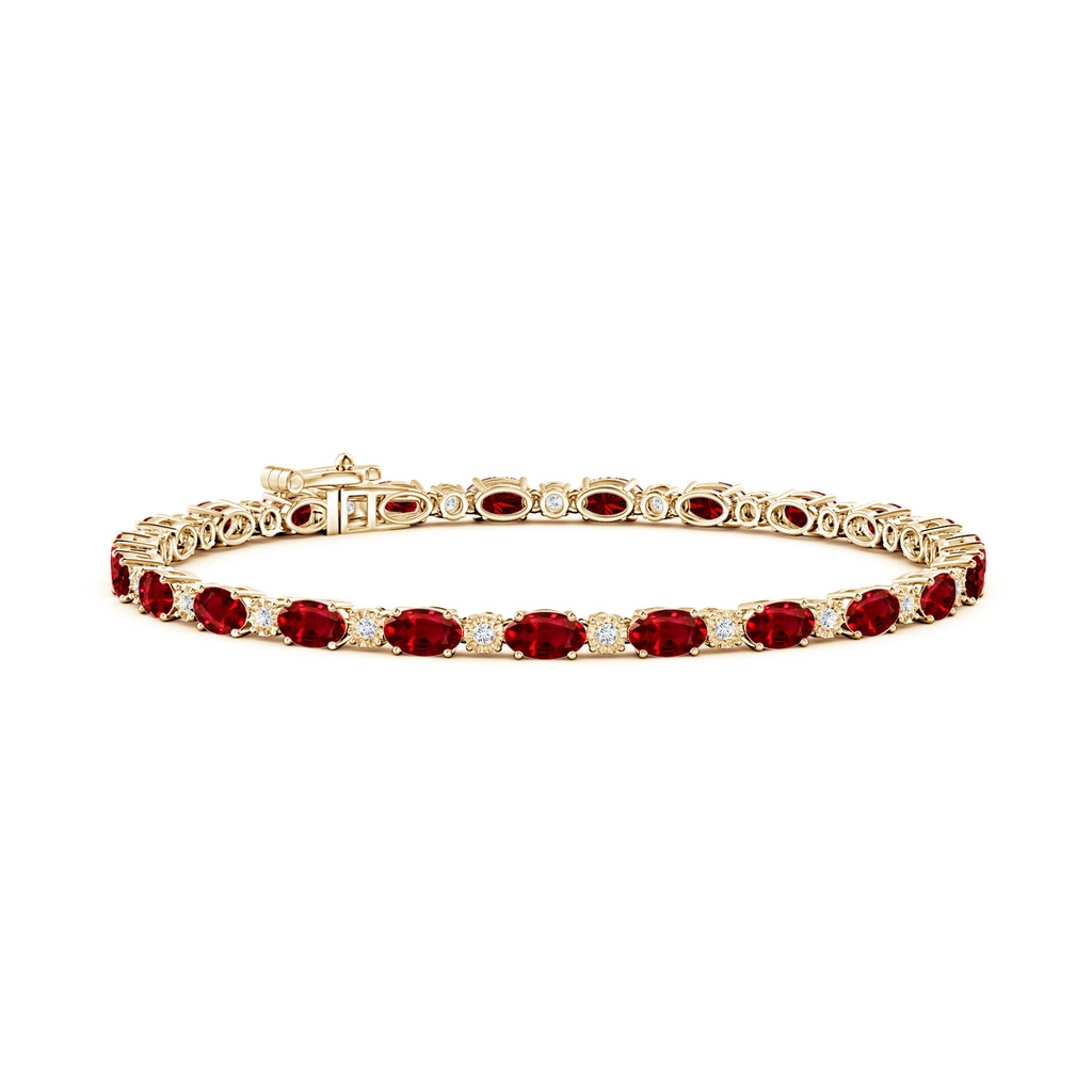 5x3mm Lab-Grown Oval Ruby Tennis Bracelet with Gypsy Diamonds in Yellow Gold