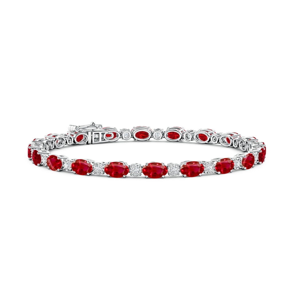 6x4mm AAA Oval Ruby Tennis Bracelet with Gypsy Diamonds in White Gold