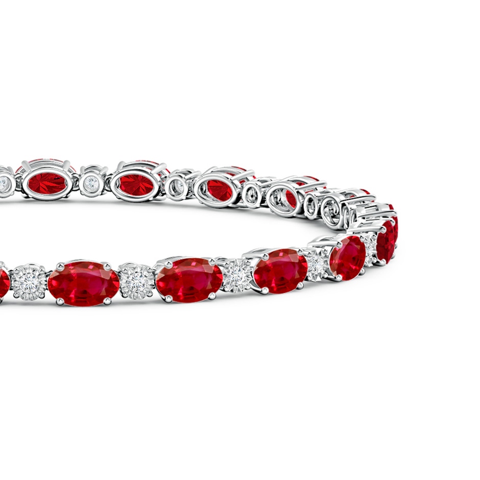 6x4mm AAA Oval Ruby Tennis Bracelet with Gypsy Diamonds in White Gold side 1