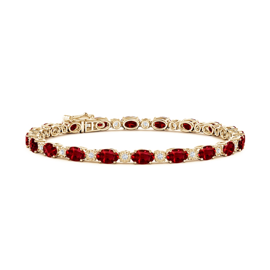 6x4mm AAAA Oval Ruby Tennis Bracelet with Gypsy Diamonds in Yellow Gold 