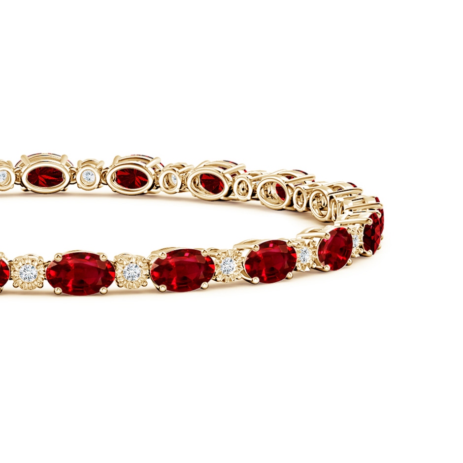 6x4mm AAAA Oval Ruby Tennis Bracelet with Gypsy Diamonds in Yellow Gold side 1