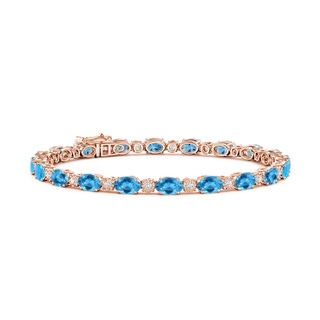 6x4mm AAA Oval Swiss Blue Topaz Tennis Bracelet with Gypsy Diamonds in Rose Gold