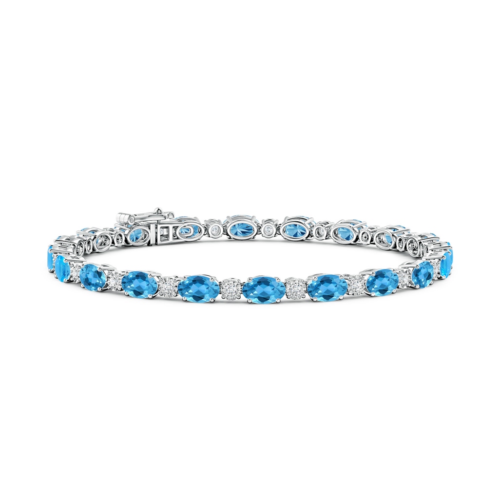 6x4mm AAA Oval Swiss Blue Topaz Tennis Bracelet with Gypsy Diamonds in White Gold