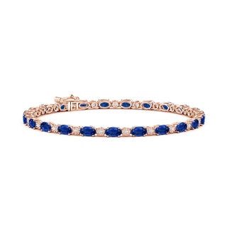 5x3mm AAA Oval Sapphire Tennis Bracelet with Gypsy Diamonds in Rose Gold