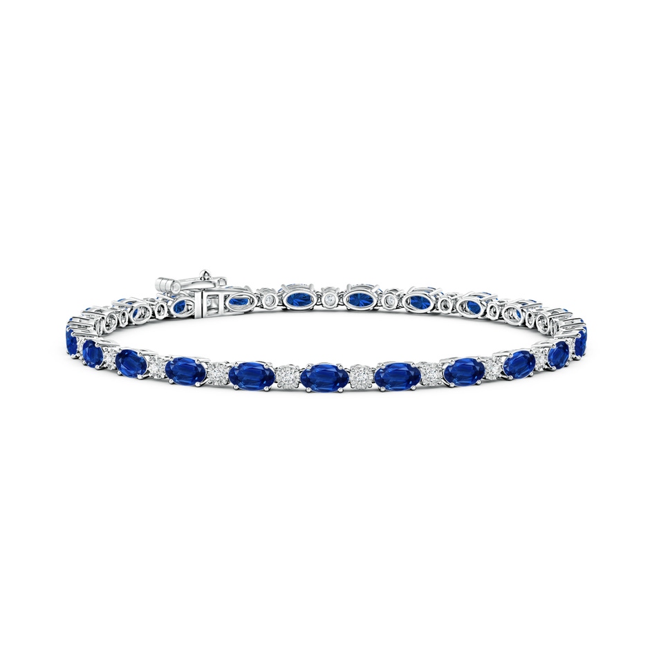 5x3mm AAA Oval Sapphire Tennis Bracelet with Gypsy Diamonds in White Gold 