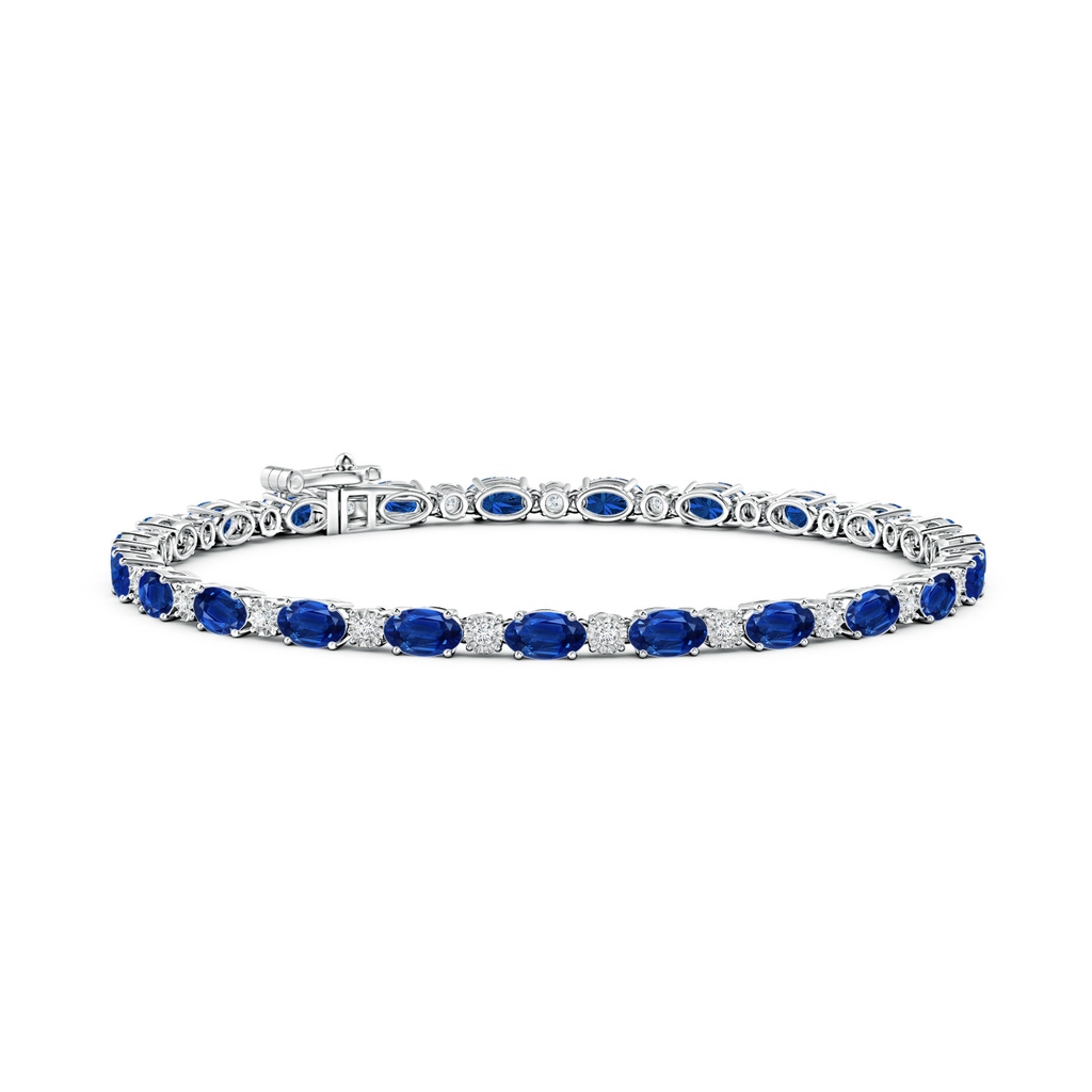 5x3mm AAA Oval Sapphire Tennis Bracelet with Gypsy Diamonds in White Gold
