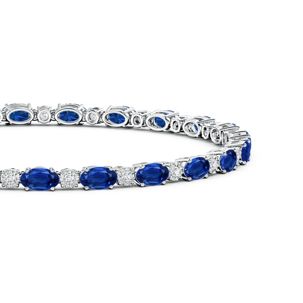 5x3mm AAA Oval Sapphire Tennis Bracelet with Gypsy Diamonds in White Gold Side 1