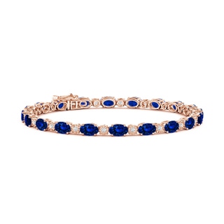 6x4mm AAAA Oval Sapphire Tennis Bracelet with Gypsy Diamonds in Rose Gold