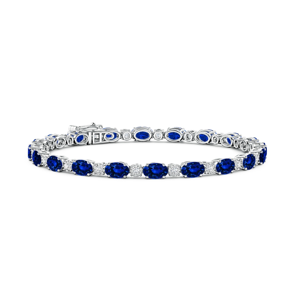 6x4mm AAAA Oval Sapphire Tennis Bracelet with Gypsy Diamonds in White Gold