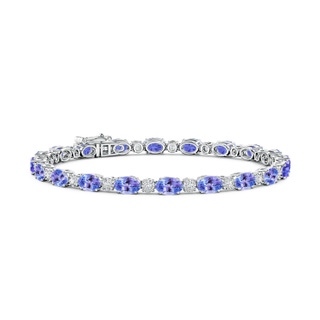6x4mm AAA Oval Tanzanite Tennis Bracelet with Gypsy Diamonds in White Gold