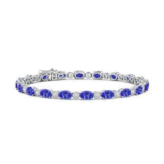 6x4mm AAAA Oval Tanzanite Tennis Bracelet with Gypsy Diamonds in White Gold