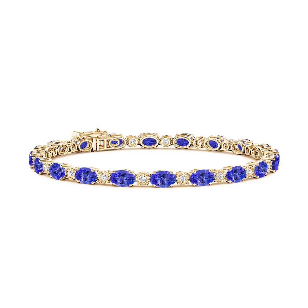 6x4mm AAAA Oval Tanzanite Tennis Bracelet with Gypsy Diamonds in Yellow Gold