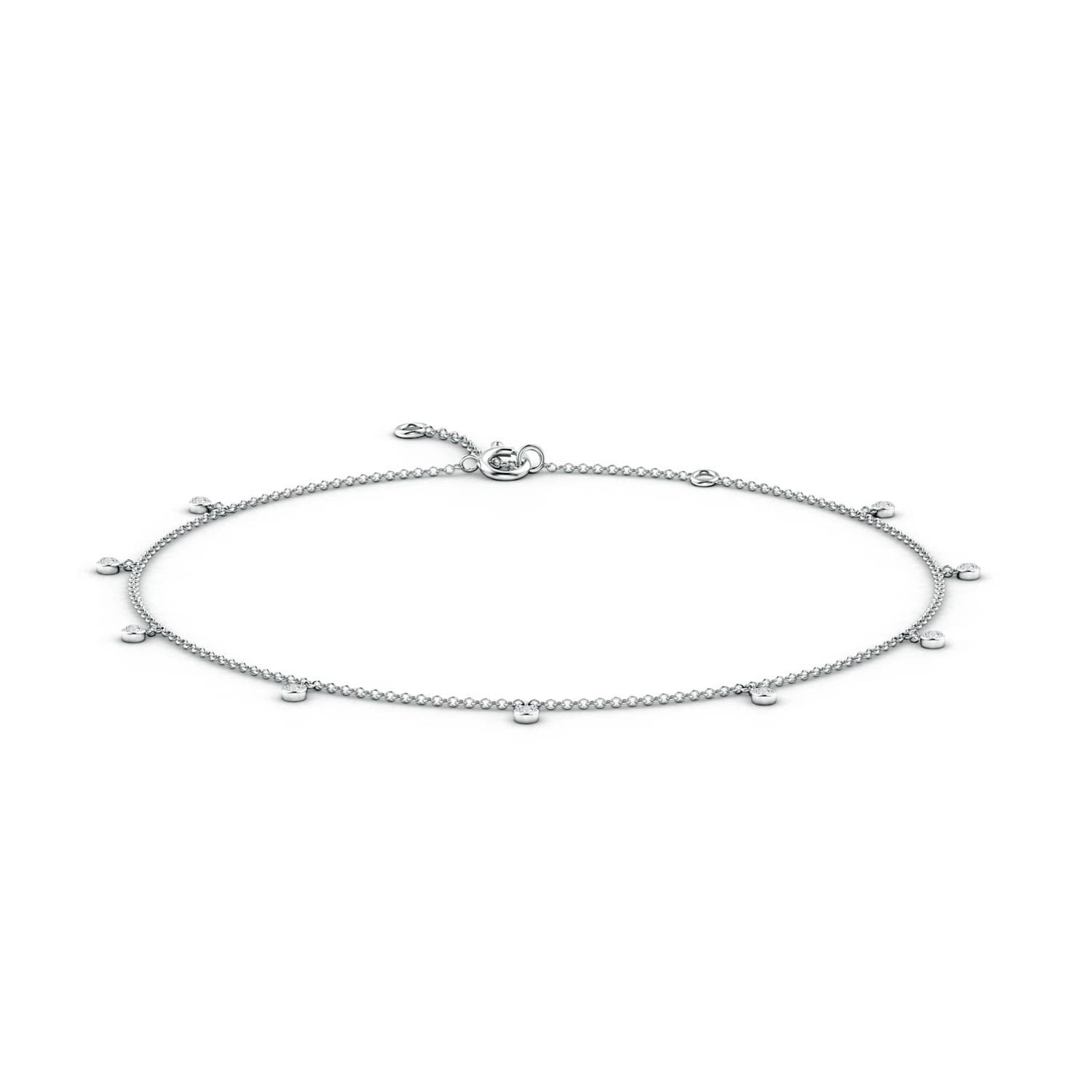 1.7mm HSI2 Bezel-Set Diamond Station Adjustable Charm Anklet in White Gold