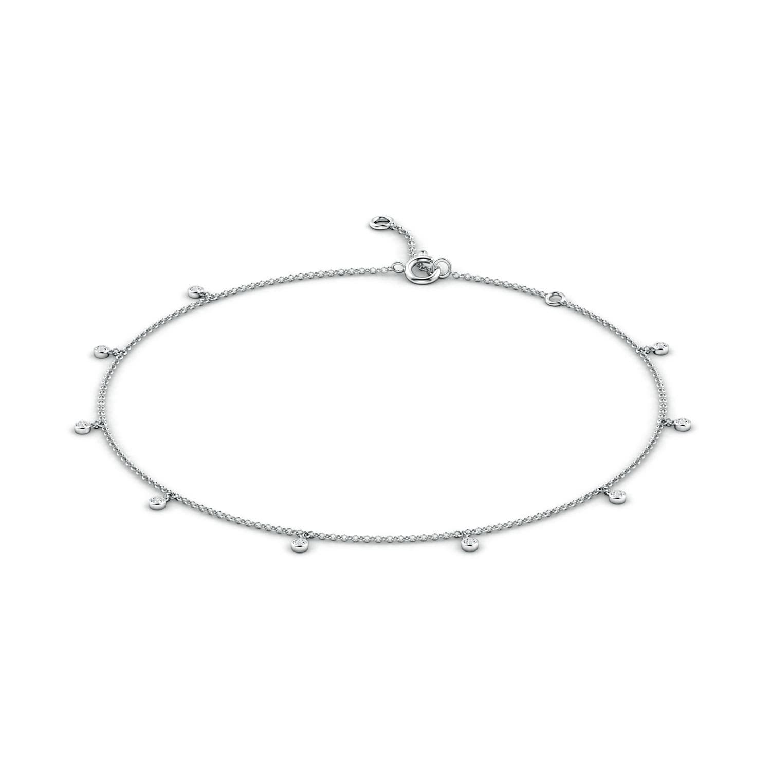1.7mm HSI2 Bezel-Set Diamond Station Adjustable Charm Anklet in White Gold