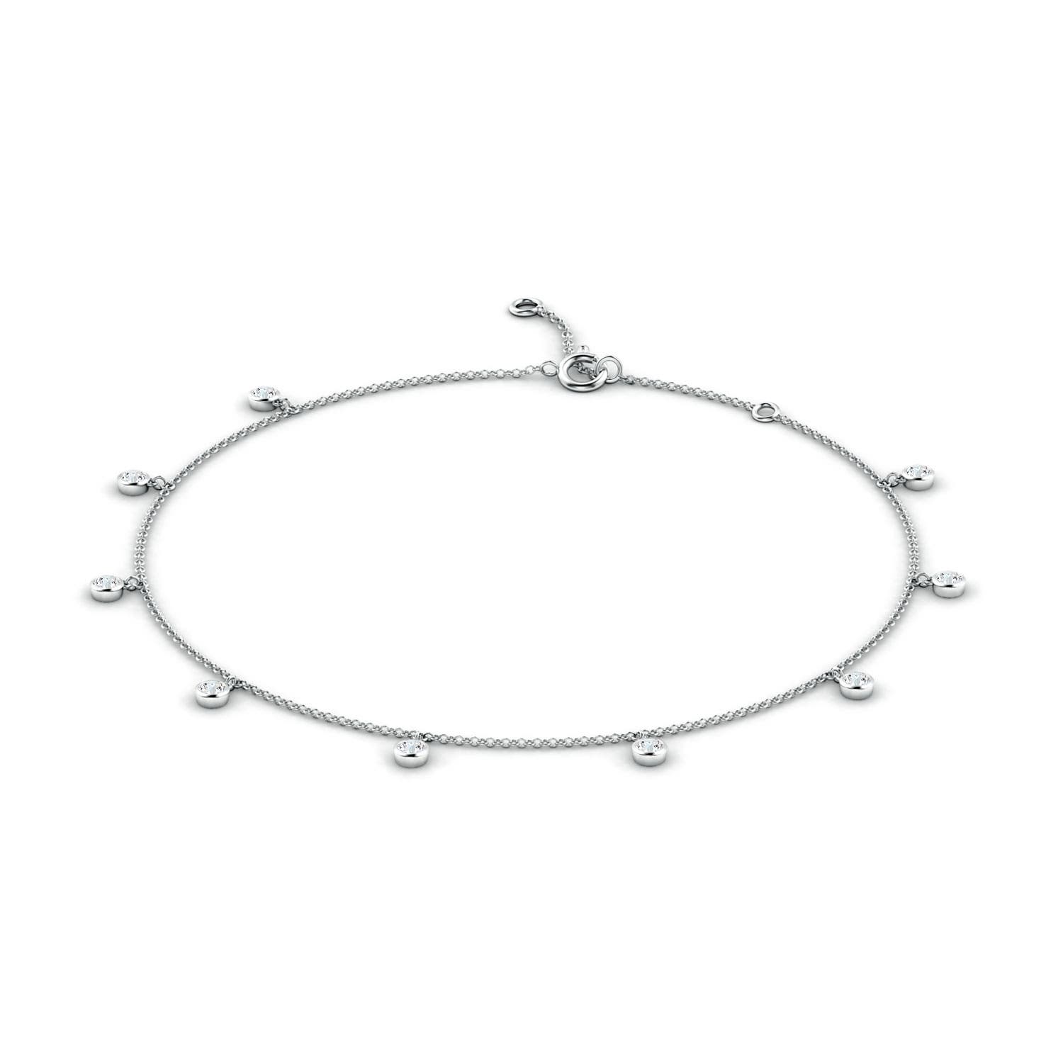 2.5mm GVS2 Bezel-Set Diamond Station Adjustable Charm Anklet in White Gold