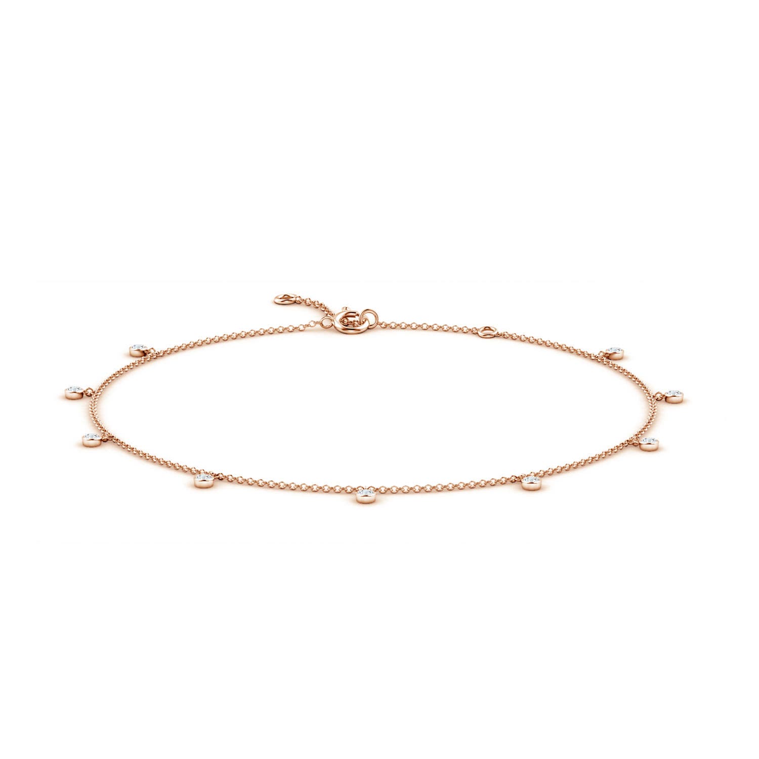 2mm GVS2 Bezel-Set Diamond Station Adjustable Charm Anklet in Rose Gold
