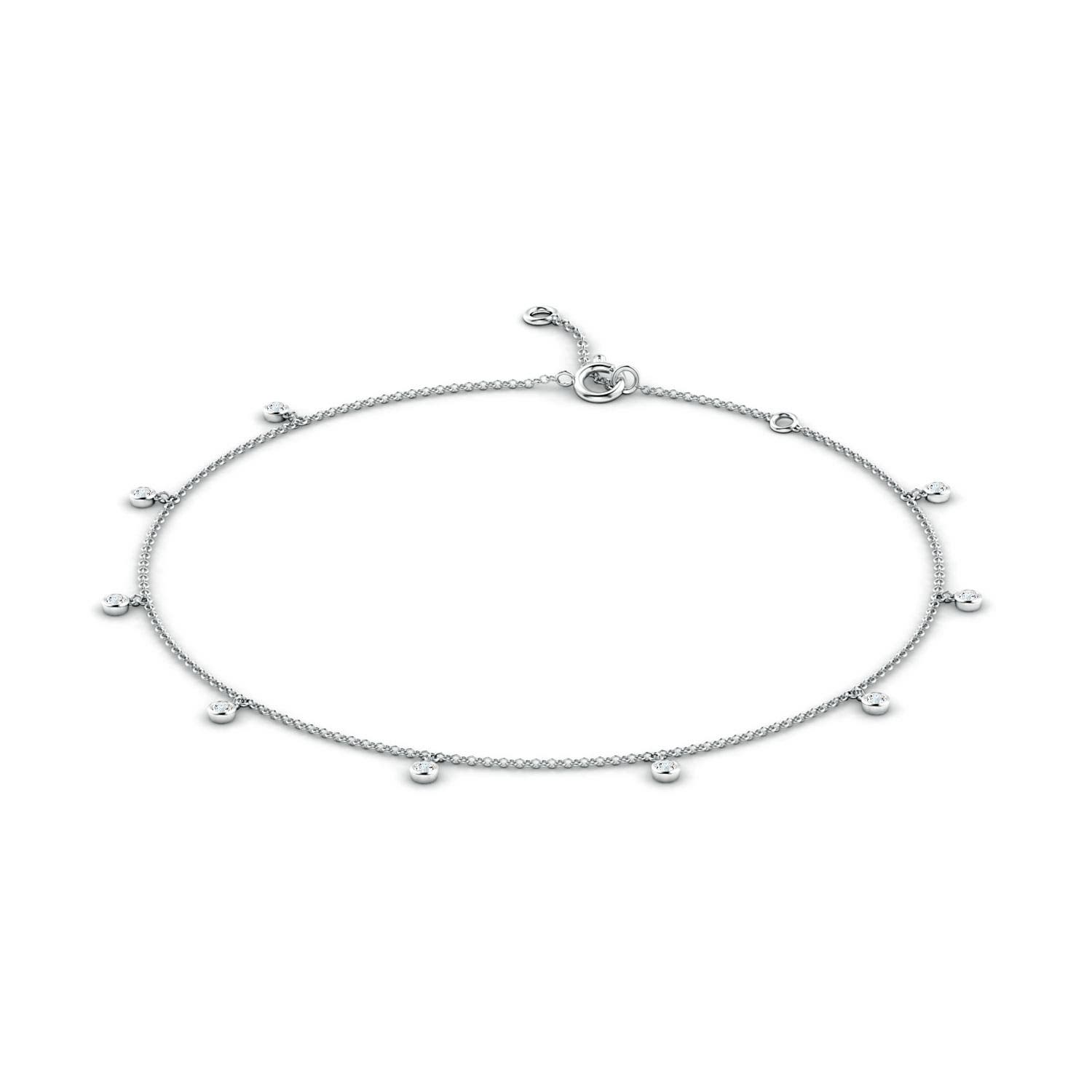 2mm GVS2 Bezel-Set Diamond Station Adjustable Charm Anklet in White Gold