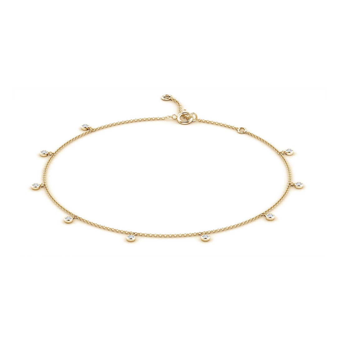 2mm HSI2 Bezel-Set Diamond Station Adjustable Charm Anklet in Yellow Gold - side 1