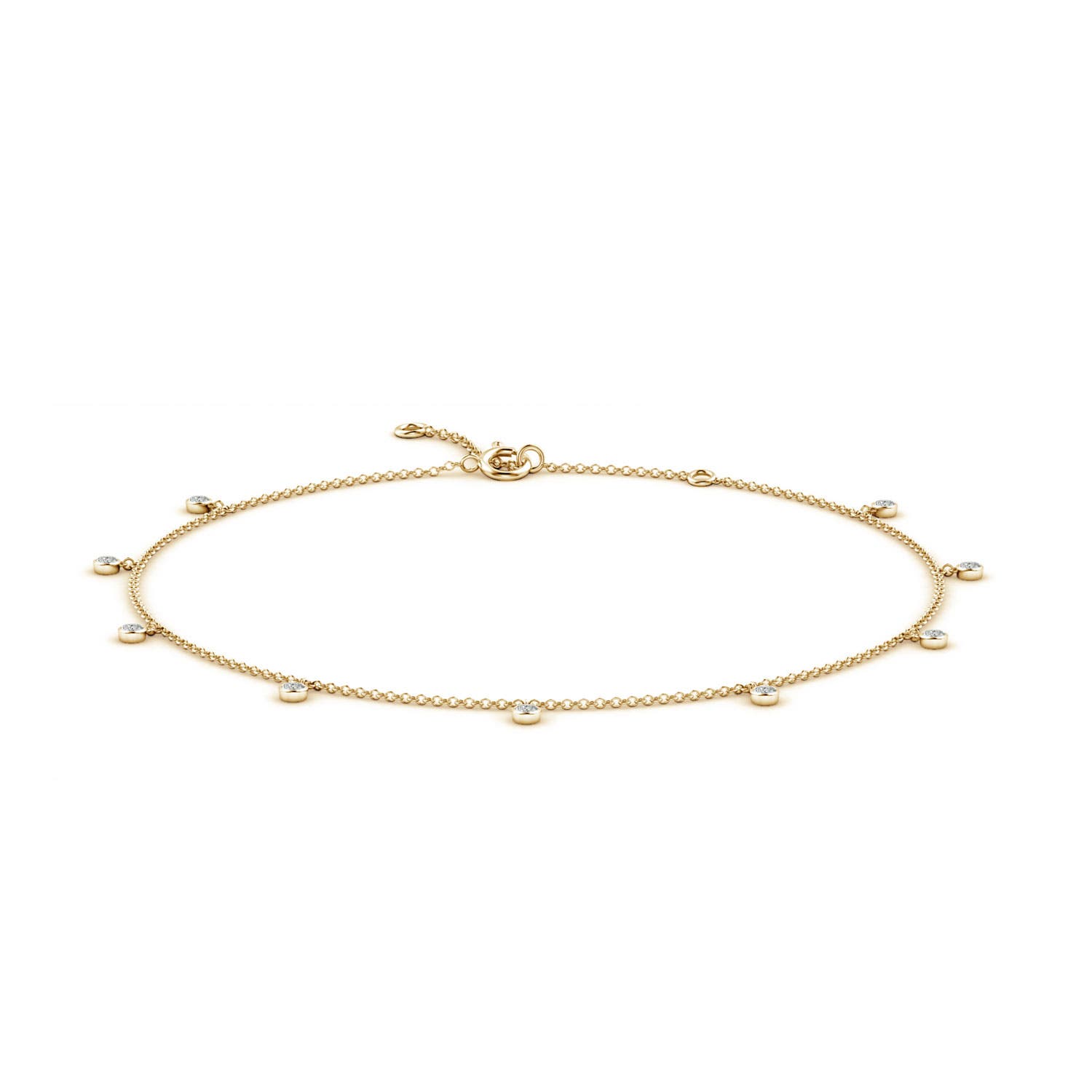 2mm KI3 Bezel-Set Diamond Station Adjustable Charm Anklet in Yellow Gold