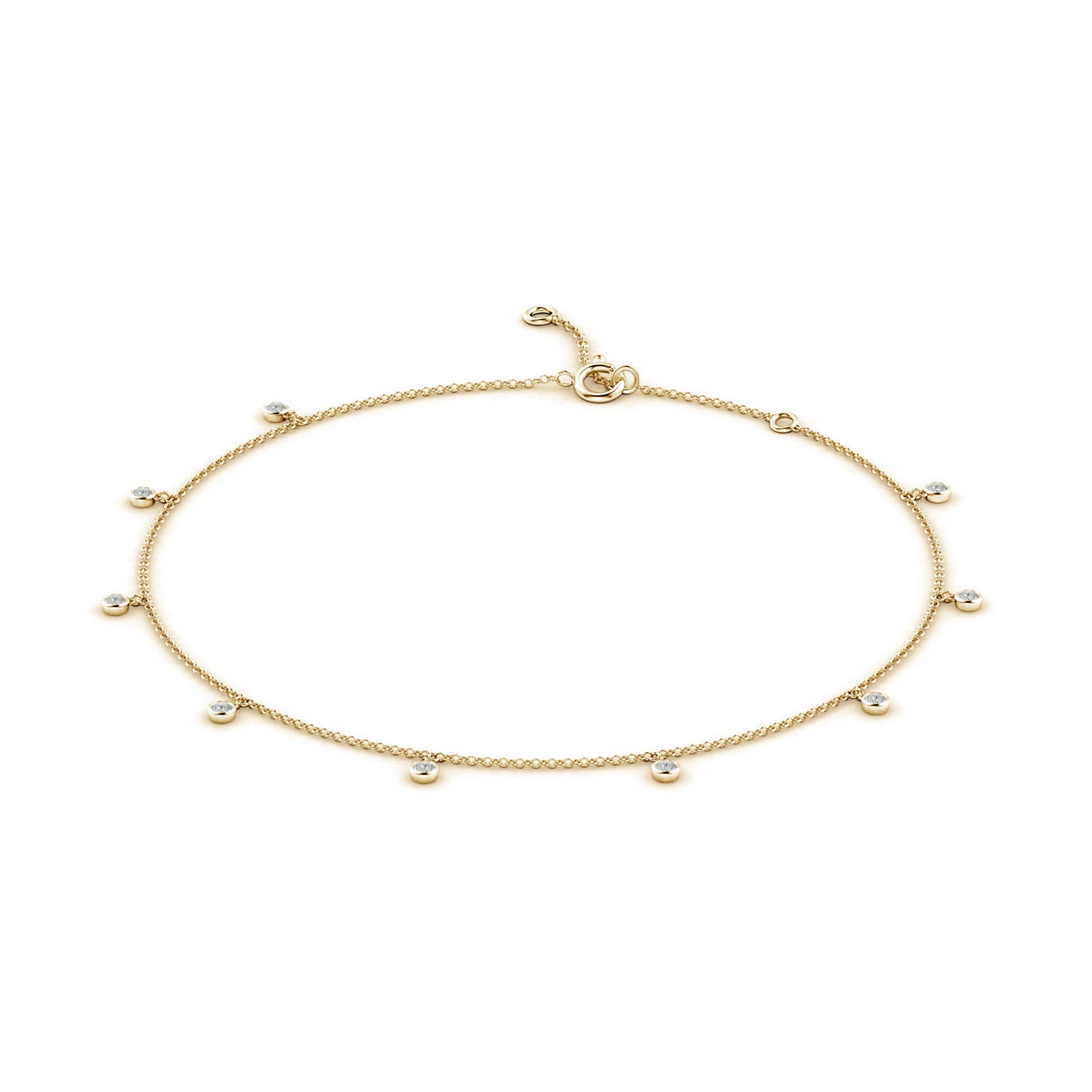 2mm KI3 Bezel-Set Diamond Station Adjustable Charm Anklet in Yellow Gold