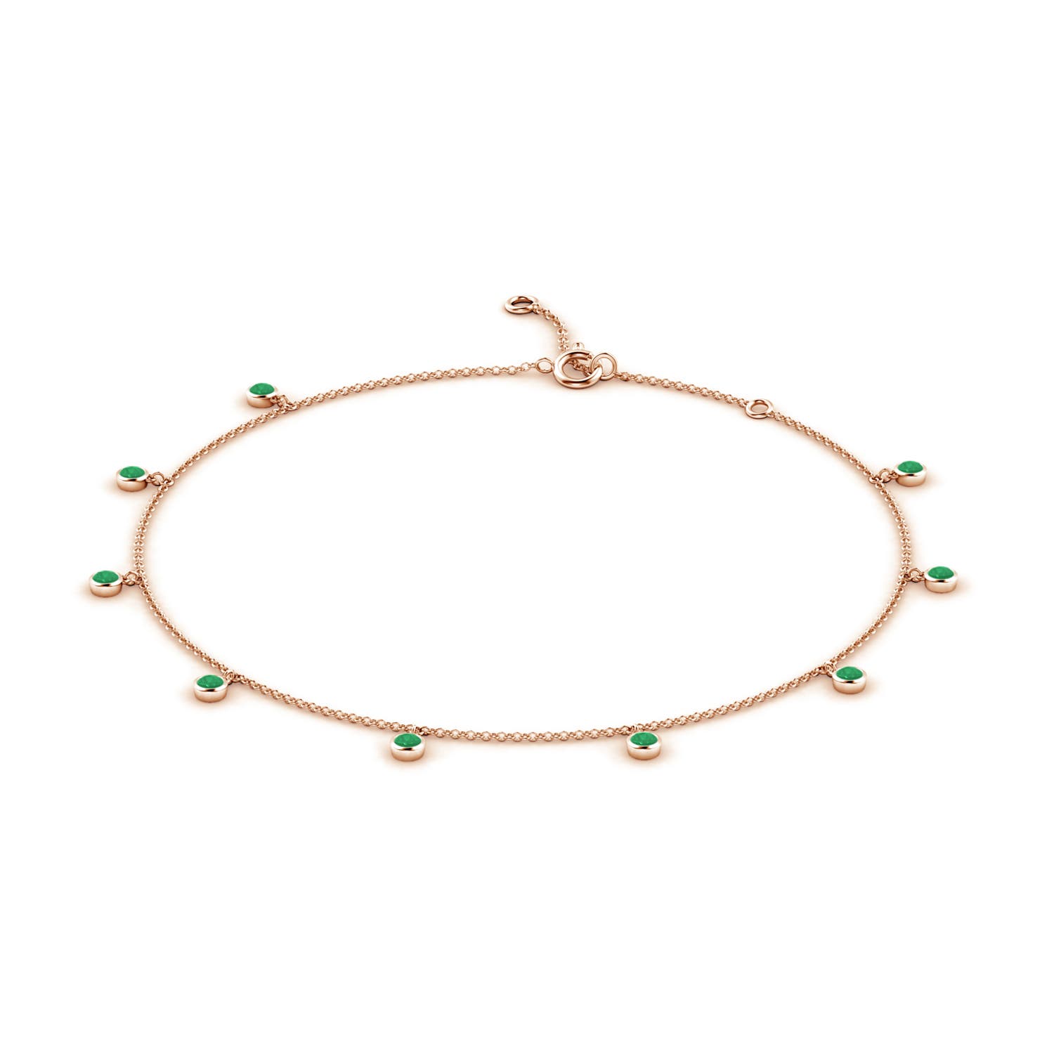 1.7mm A Bezel-Set Emerald Station Adjustable Charm Anklet in Rose Gold