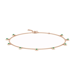 1.7mm AA Bezel-Set Emerald Station Adjustable Charm Anklet in 9K Rose Gold