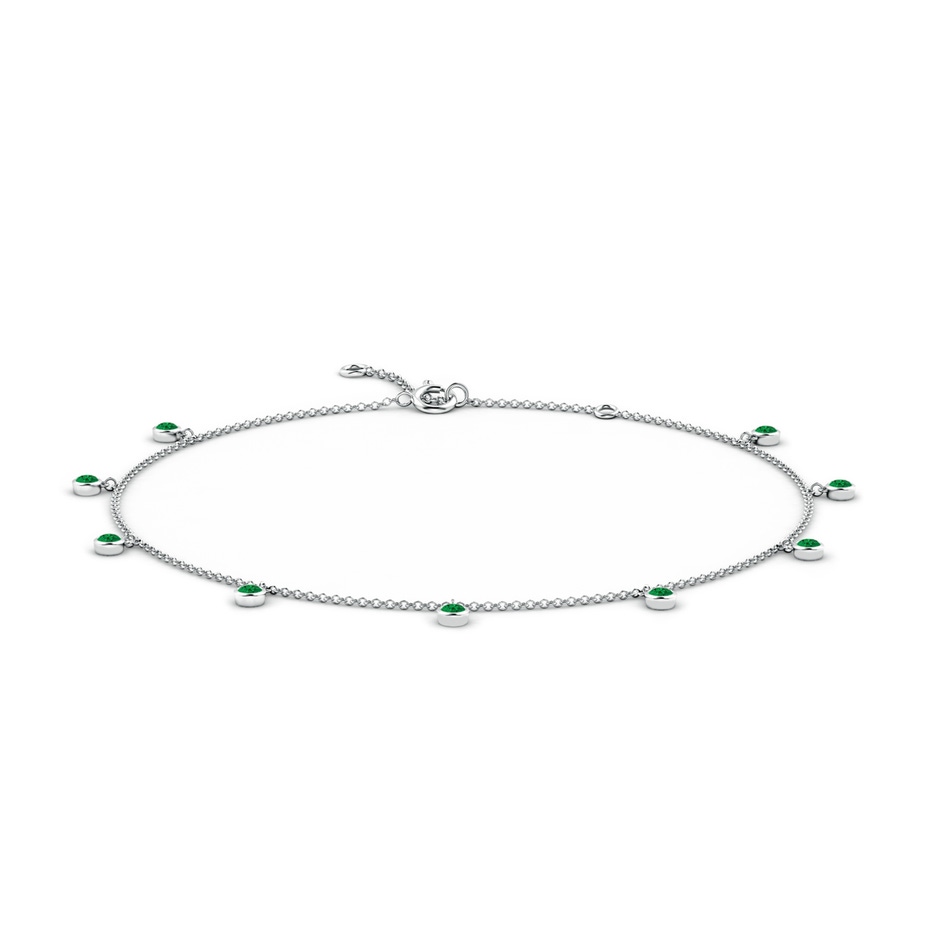 1.7mm AAA Bezel-Set Emerald Station Adjustable Charm Anklet in White Gold 