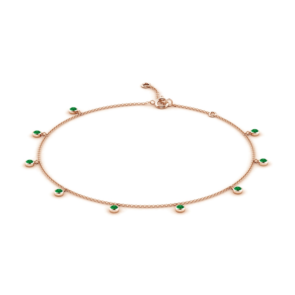 1.7mm AAAA Bezel-Set Emerald Station Adjustable Charm Anklet in Rose Gold - side 199