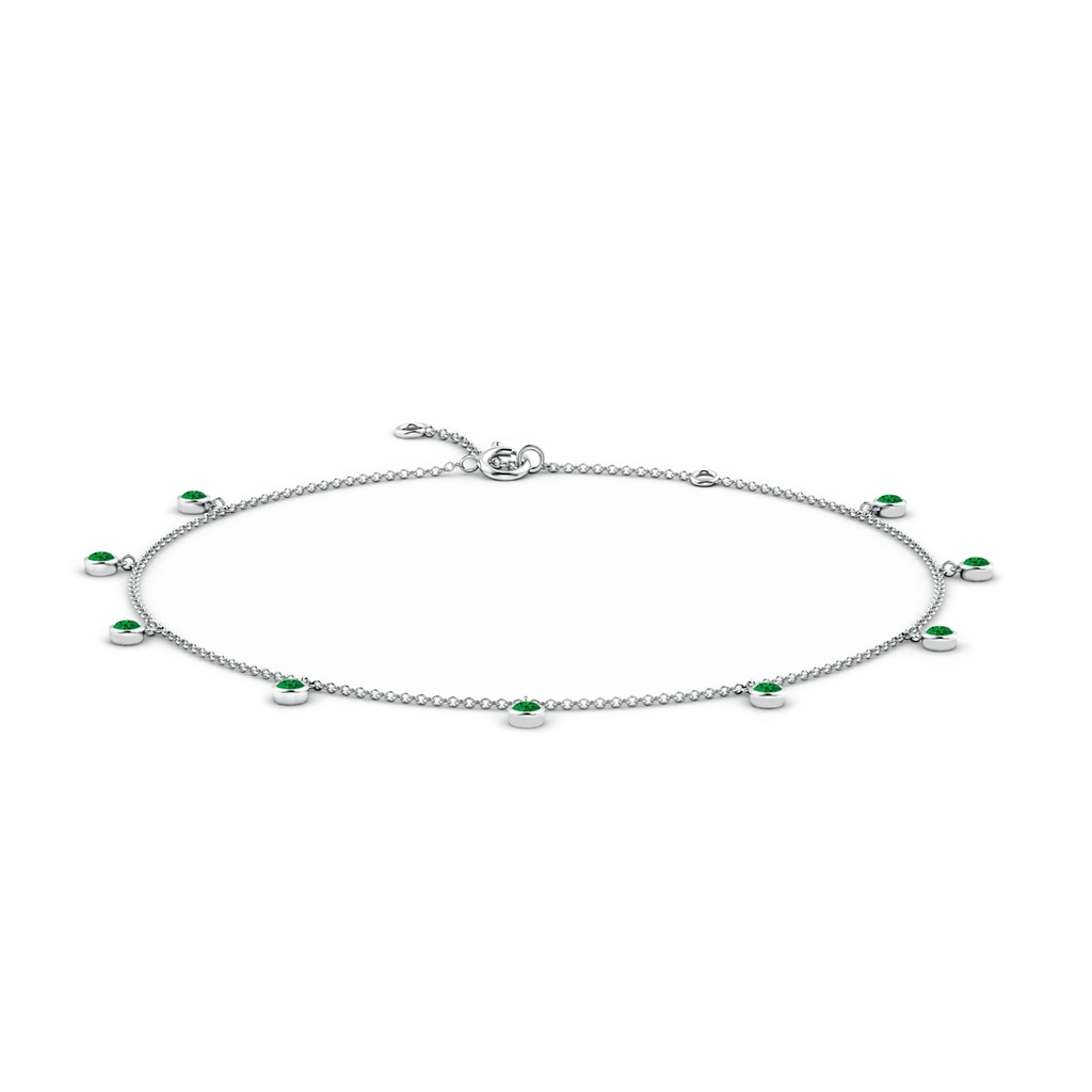 1.7mm AAAA Bezel-Set Emerald Station Adjustable Charm Anklet in White Gold