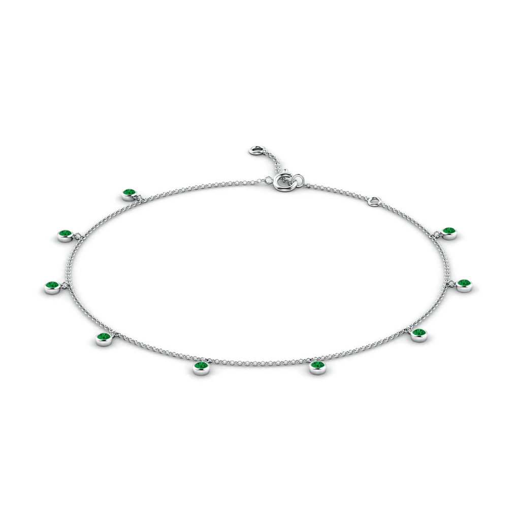 1.7mm AAAA Bezel-Set Emerald Station Adjustable Charm Anklet in White Gold - side 199
