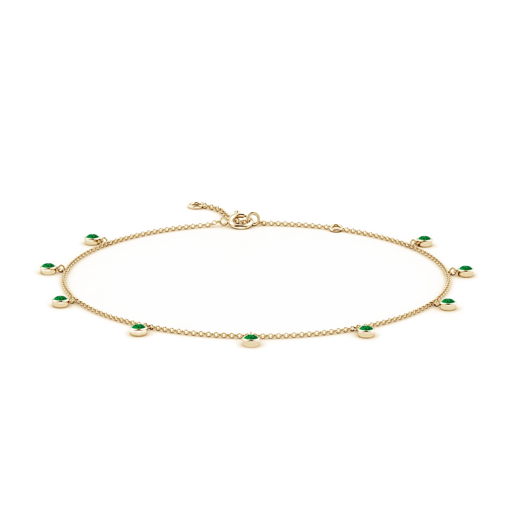 1.7mm AAAA Bezel-Set Emerald Station Adjustable Charm Anklet in Yellow Gold