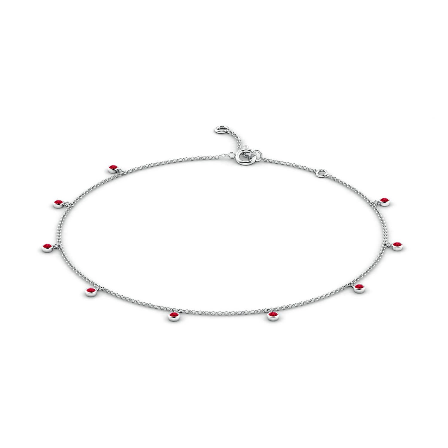 1.7mm AAA Bezel-Set Ruby Station Adjustable Charm Anklet in White Gold