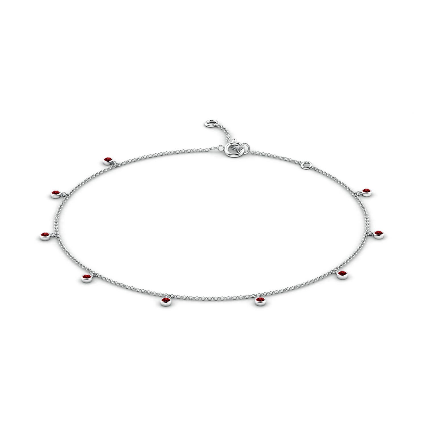 1.7mm AAAA Bezel-Set Ruby Station Adjustable Charm Anklet in White Gold - side 1