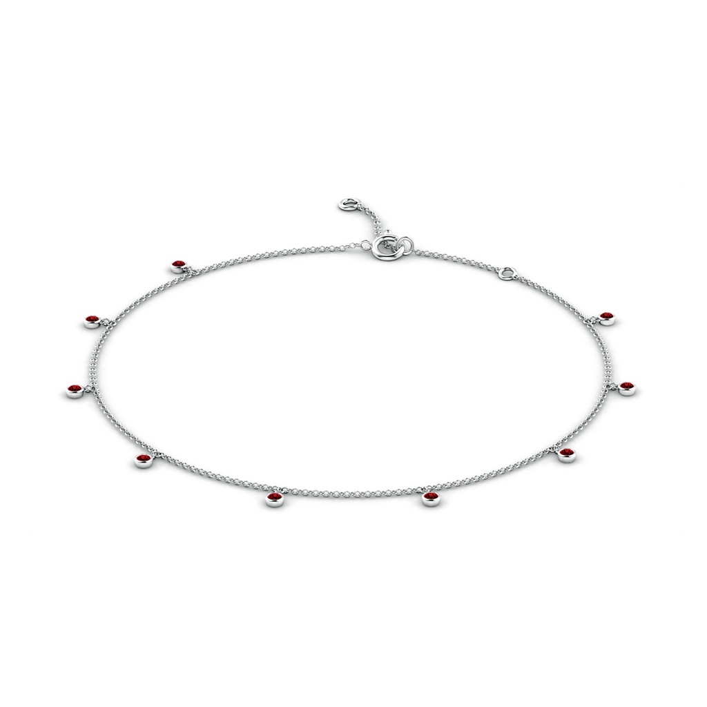 1.7mm AAAA Bezel-Set Ruby Station Adjustable Charm Anklet in White Gold - side 199