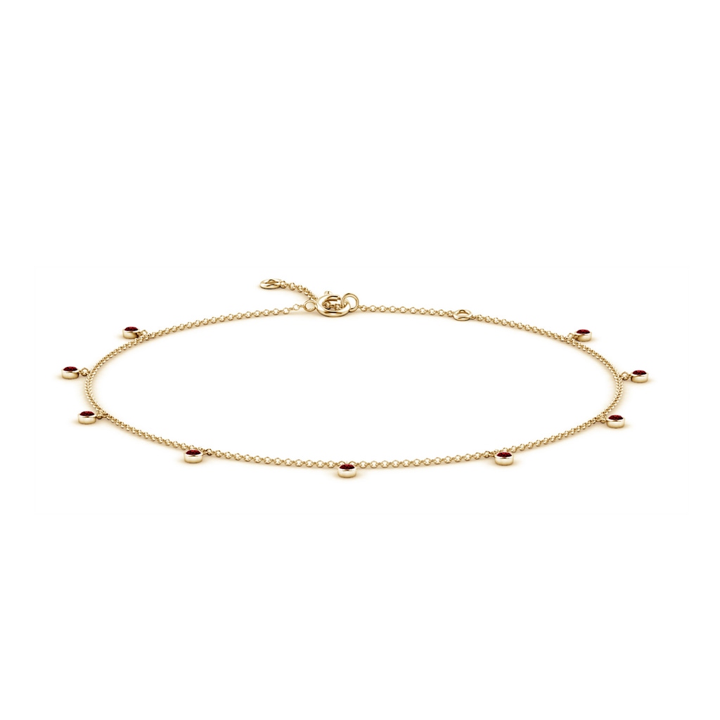 1.7mm AAAA Bezel-Set Ruby Station Adjustable Charm Anklet in Yellow Gold