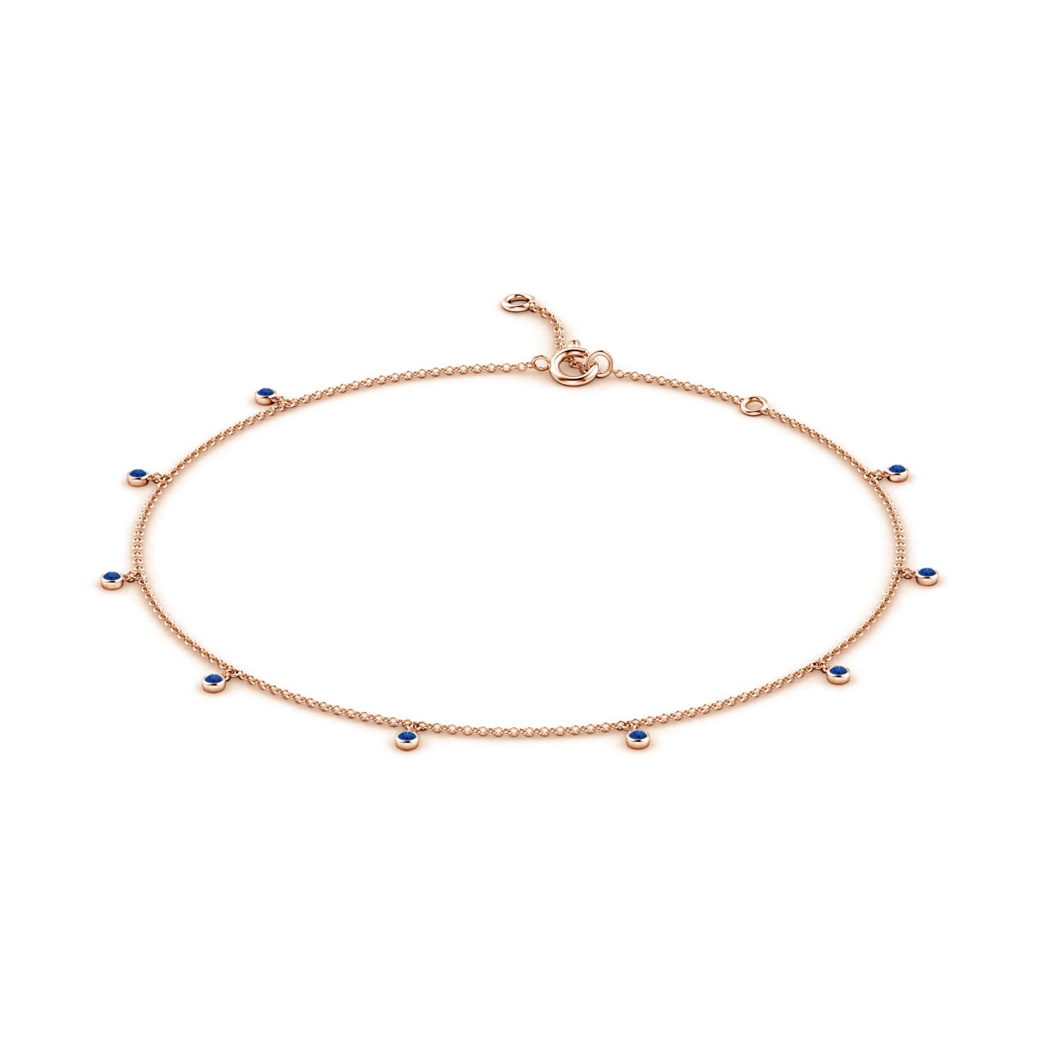 1.7mm AAA Bezel-Set Blue Sapphire Station Adjustable Charm Anklet in Rose Gold