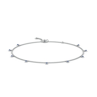 1.7mm AAAA Bezel-Set Blue Sapphire Station Adjustable Charm Anklet in White Gold