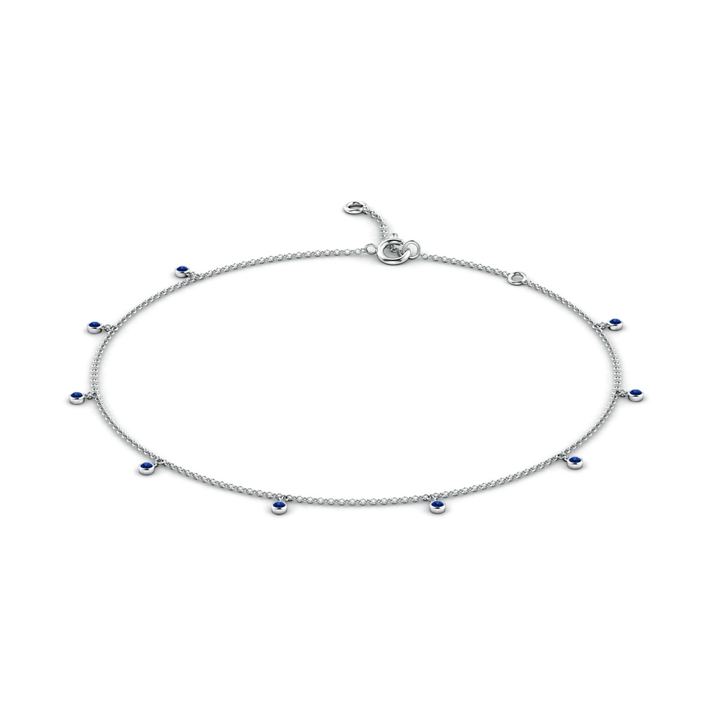 1.7mm AAAA Bezel-Set Blue Sapphire Station Adjustable Charm Anklet in White Gold - side 199