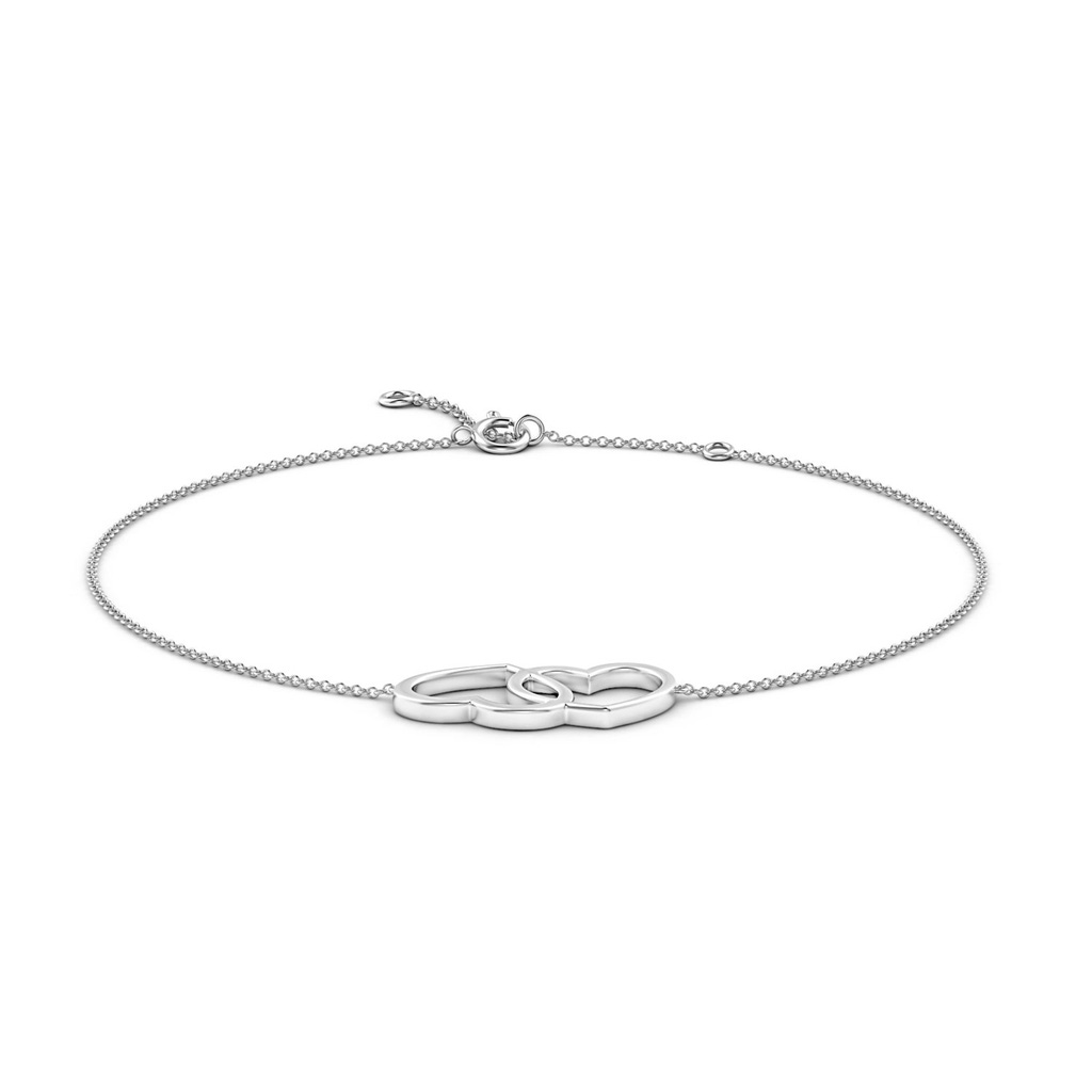 Spring Ring 100 Interlocking Double Heart Adjustable Anklet in White Gold