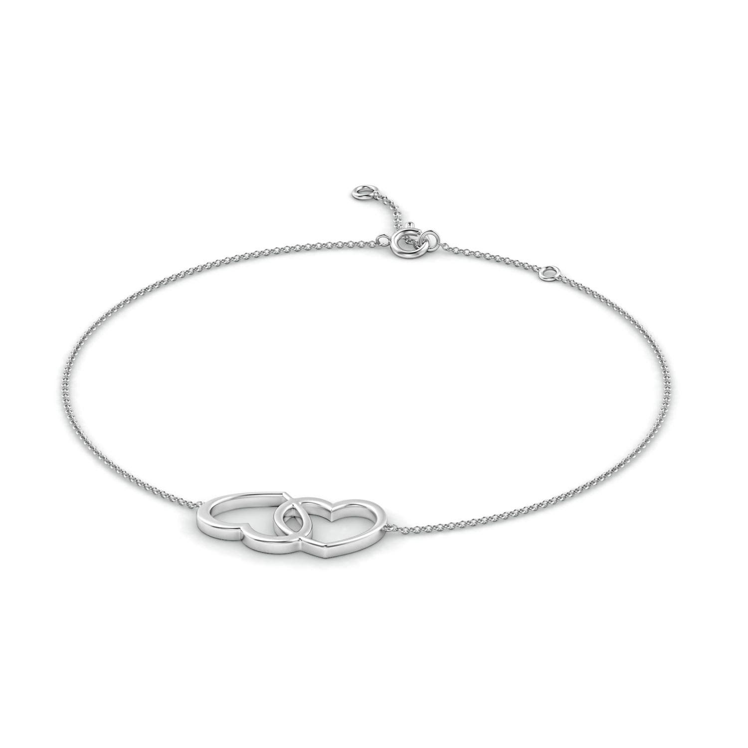 Spring Ring 100 Interlocking Double Heart Adjustable Anklet in White Gold - side 1