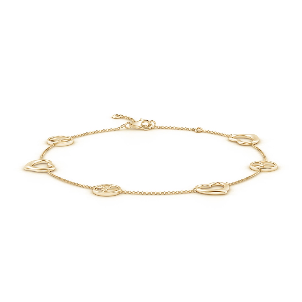 Lobster Claw 100 Open Heart & Peace Adjustable Anklet in Yellow Gold