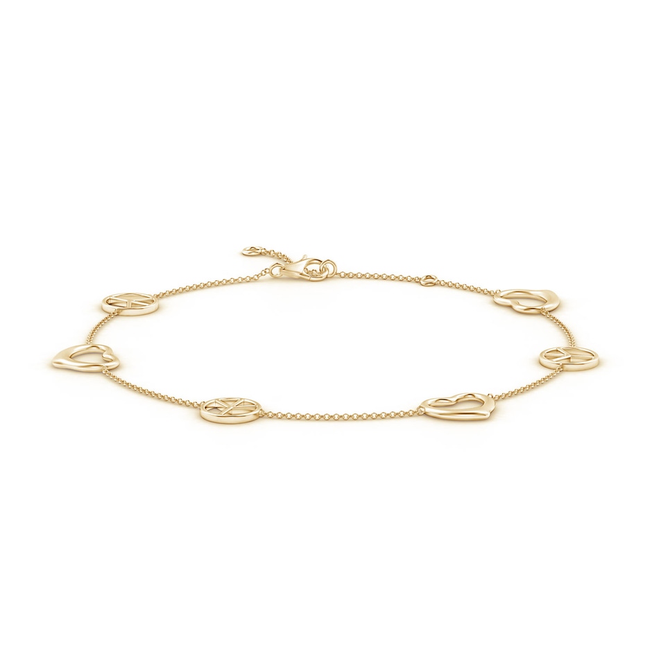 Lobster Claw 100 Open Heart & Peace Adjustable Anklet in Yellow Gold 