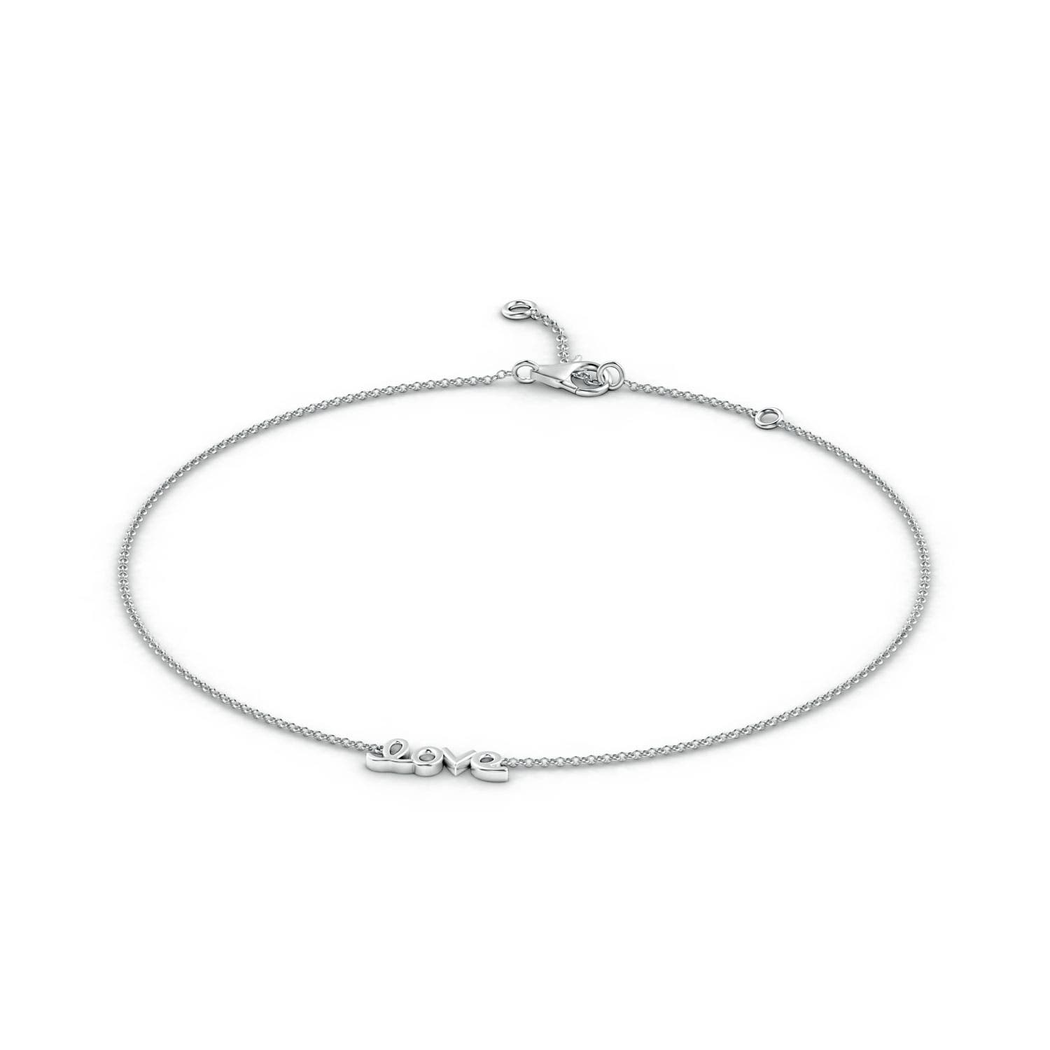 100 Lobster Claw Cursive 'Love' Adjustable Anklet in White Gold