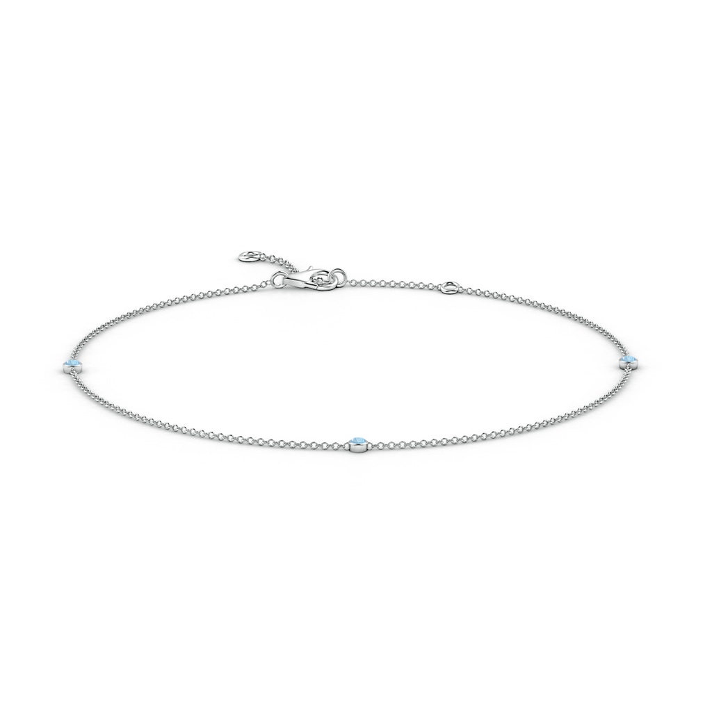 2mm AAA Bezel-Set Aquamarine Station Adjustable Ankle Bracelet in White Gold 