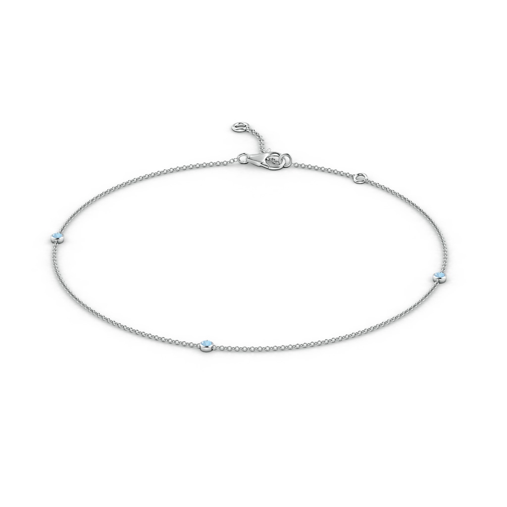 2mm AAA Bezel-Set Aquamarine Station Adjustable Ankle Bracelet in White Gold Side-1