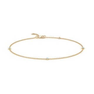 2mm AAA Bezel-Set Aquamarine Station Adjustable Ankle Bracelet in Yellow Gold