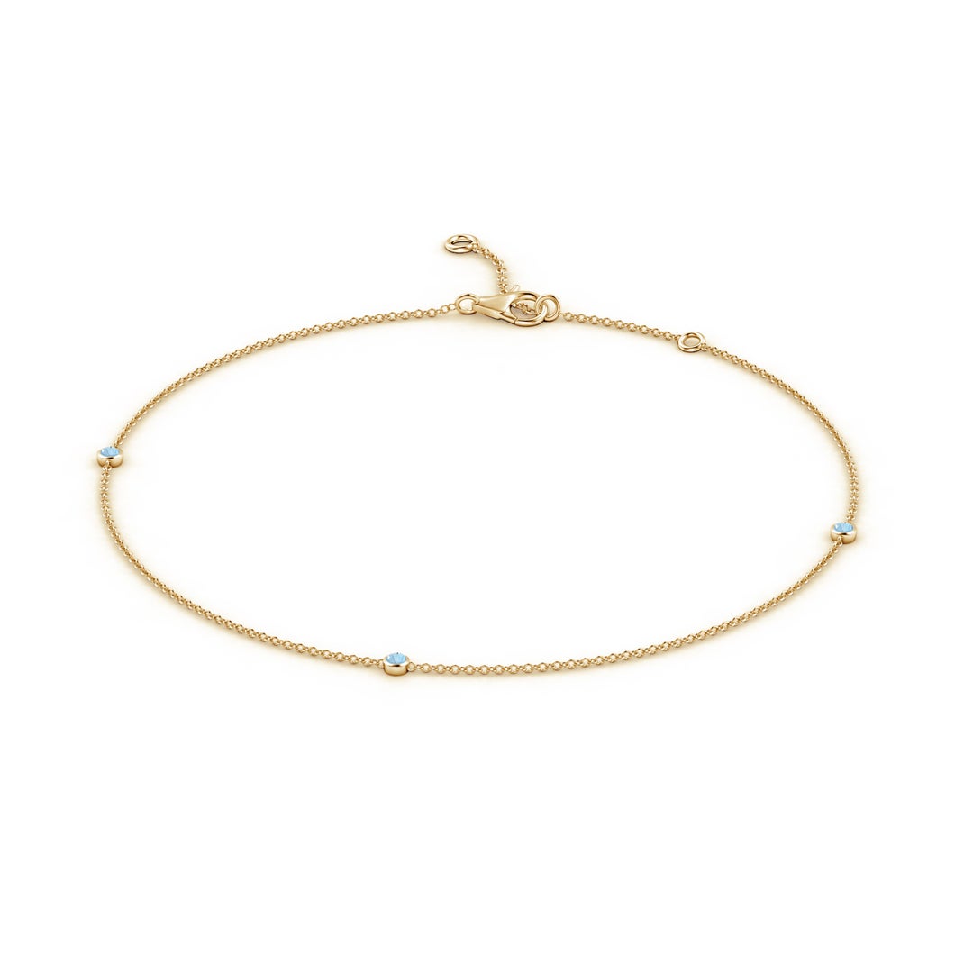 2mm AAA Bezel-Set Aquamarine Station Adjustable Ankle Bracelet in Yellow Gold - side 1