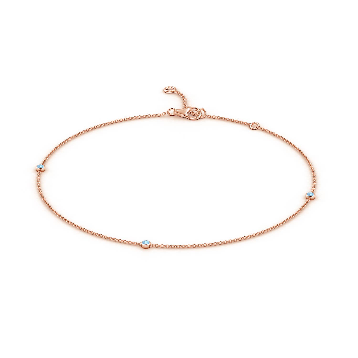 2mm AAAA Bezel-Set Aquamarine Station Adjustable Ankle Bracelet in Rose Gold