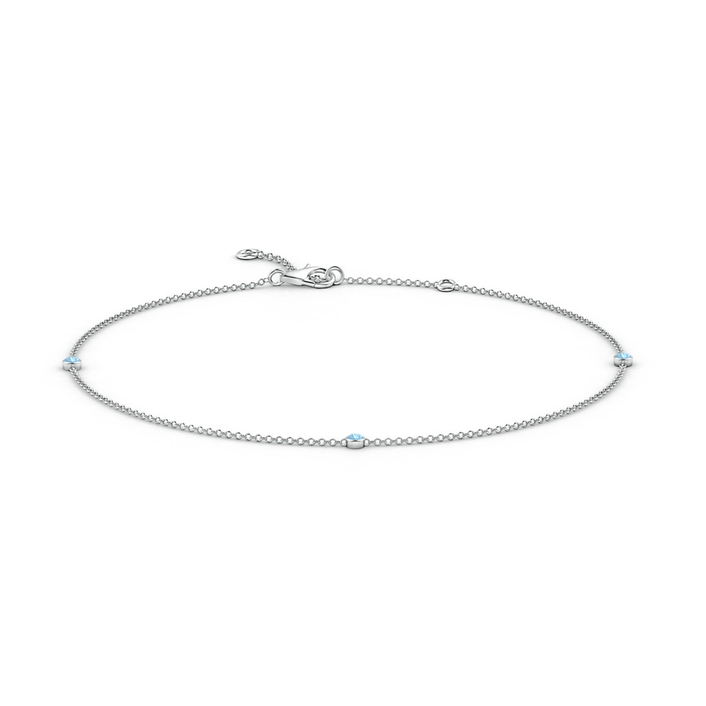 2mm AAAA Bezel-Set Aquamarine Station Adjustable Ankle Bracelet in White Gold